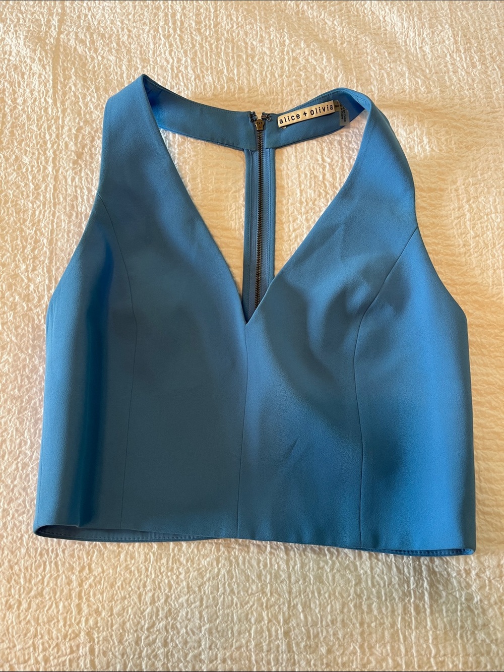 Alice + Olivia Sky Blue  V-Neck Halter Crop Top 4